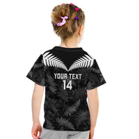 Custom New Zealand Silver Fern Football Kid T Shirt Go Aotearoa Grunge Black LT14 - Polynesian Pride