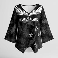 Custom New Zealand Silver Fern Football Kimono Sleeve Blouse Go Aotearoa Grunge Black LT14 Female Black - Polynesian Pride