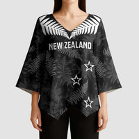 Custom New Zealand Silver Fern Football Kimono Sleeve Blouse Go Aotearoa Grunge Black LT14 - Polynesian Pride