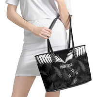 Custom New Zealand Silver Fern Football Leather Tote Bag Go Aotearoa Grunge Black LT14 - Polynesian Pride