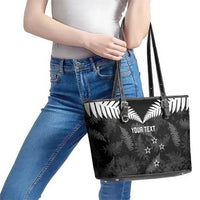 Custom New Zealand Silver Fern Football Leather Tote Bag Go Aotearoa Grunge Black LT14 - Polynesian Pride