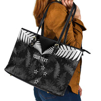 Custom New Zealand Silver Fern Football Leather Tote Bag Go Aotearoa Grunge Black LT14 - Polynesian Pride
