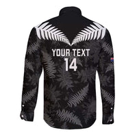 Custom New Zealand Silver Fern Football Long Sleeve Button Shirt Go Aotearoa Grunge Black LT14 - Polynesian Pride