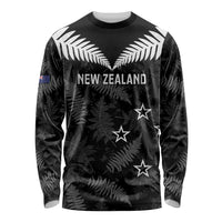 Custom New Zealand Silver Fern Football Long Sleeve Shirt Go Aotearoa Grunge Black LT14 Unisex Black - Polynesian Pride