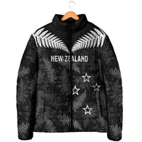 Custom New Zealand Silver Fern Football Padded Jacket Go Aotearoa Grunge Black LT14 - Polynesian Pride