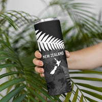 Custom New Zealand Silver Fern Football Skinny Tumbler Go Aotearoa Grunge Black LT14 - Polynesian Pride