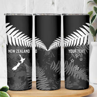 Custom New Zealand Silver Fern Football Skinny Tumbler Go Aotearoa Grunge Black LT14 - Polynesian Pride