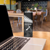 Custom New Zealand Silver Fern Football Skinny Tumbler Go Aotearoa Grunge Black LT14 - Polynesian Pride