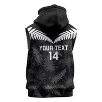 Custom New Zealand Silver Fern Football Sleeveless Hoodie Go Aotearoa Grunge Black LT14 - Polynesian Pride