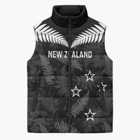 Custom New Zealand Silver Fern Football Sleeveless Puffer Jacket Go Aotearoa Grunge Black LT14 Unisex Black - Polynesian Pride