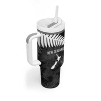 Custom New Zealand Silver Fern Football Tumbler With Handle Go Aotearoa Grunge Black LT14 - Polynesian Pride