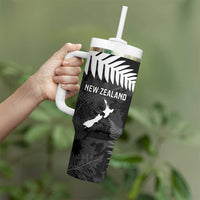 Custom New Zealand Silver Fern Football Tumbler With Handle Go Aotearoa Grunge Black LT14 - Polynesian Pride