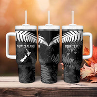 Custom New Zealand Silver Fern Football Tumbler With Handle Go Aotearoa Grunge Black LT14 - Polynesian Pride