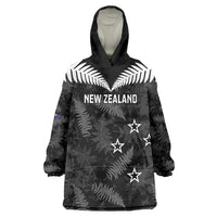 Custom New Zealand Silver Fern Football Wearable Blanket Hoodie Go Aotearoa Grunge Black LT14 One Size Black - Polynesian Pride