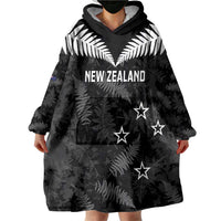 Custom New Zealand Silver Fern Football Wearable Blanket Hoodie Go Aotearoa Grunge Black LT14 - Polynesian Pride
