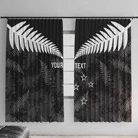Custom New Zealand Silver Fern Football Window Curtain Go Aotearoa Grunge Black LT14 With Hooks Black - Polynesian Pride