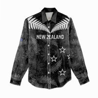 Custom New Zealand Silver Fern Football Women Casual Shirt Go Aotearoa Grunge Black - Polynesian Pride