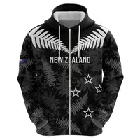 Custom New Zealand Silver Fern Football Zip Hoodie Go Aotearoa Grunge Black LT14 - Polynesian Pride