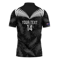 Custom New Zealand Silver Fern Football Zipper Polo Shirt Go Aotearoa Grunge Black LT14 - Polynesian Pride