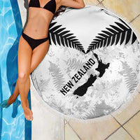 Custom New Zealand Silver Fern Football Beach Blanket Go Aotearoa Grunge White LT14 - Polynesian Pride