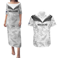 Custom New Zealand Silver Fern Football Couples Matching Puletasi and Hawaiian Shirt Go Aotearoa Grunge White LT14 White - Polynesian Pride