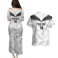 Custom New Zealand Silver Fern Football Couples Matching Puletasi and Hawaiian Shirt Go Aotearoa Grunge White LT14 - Polynesian Pride