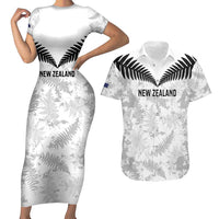 Custom New Zealand Silver Fern Football Couples Matching Short Sleeve Bodycon Dress and Hawaiian Shirt Go Aotearoa Grunge White LT14 White - Polynesian Pride