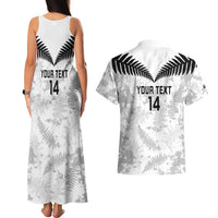 Custom New Zealand Silver Fern Football Couples Matching Tank Maxi Dress and Hawaiian Shirt Go Aotearoa Grunge White LT14 - Polynesian Pride