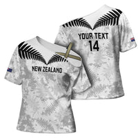 Custom New Zealand Silver Fern Football Cross Shoulder Shirt Go Aotearoa Grunge White - Polynesian Pride