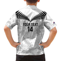 Custom New Zealand Silver Fern Football Family Matching Long Sleeve Bodycon Dress and Hawaiian Shirt Go Aotearoa Grunge White LT14 - Polynesian Pride