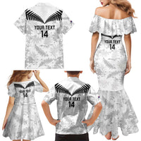 Custom New Zealand Silver Fern Football Family Matching Mermaid Dress and Hawaiian Shirt Go Aotearoa Grunge White LT14 - Polynesian Pride