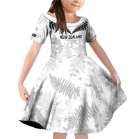 Custom New Zealand Silver Fern Football Family Matching Off Shoulder Short Dress and Hawaiian Shirt Go Aotearoa Grunge White LT14 Daughter's Dress White - Polynesian Pride