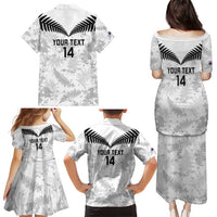 Custom New Zealand Silver Fern Football Family Matching Puletasi and Hawaiian Shirt Go Aotearoa Grunge White LT14 - Polynesian Pride