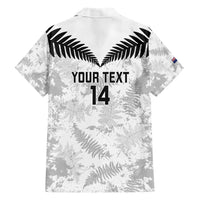 Custom New Zealand Silver Fern Football Family Matching Short Sleeve Bodycon Dress and Hawaiian Shirt Go Aotearoa Grunge White - Polynesian Pride