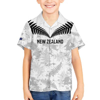 Custom New Zealand Silver Fern Football Family Matching Short Sleeve Bodycon Dress and Hawaiian Shirt Go Aotearoa Grunge White - Polynesian Pride