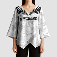 Custom New Zealand Silver Fern Football Kimono Sleeve Blouse Go Aotearoa Grunge White LT14 - Polynesian Pride