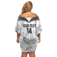 Custom New Zealand Silver Fern Football Off Shoulder Short Dress Go Aotearoa Grunge White LT14 - Polynesian Pride