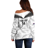 Custom New Zealand Silver Fern Football Off Shoulder Sweater Go Aotearoa Grunge White LT14 - Polynesian Pride