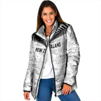 Custom New Zealand Silver Fern Football Padded Jacket Go Aotearoa Grunge White LT14 Women White - Polynesian Pride