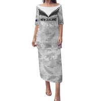 Custom New Zealand Silver Fern Football Puletasi Go Aotearoa Grunge White LT14 Long Dress White - Polynesian Pride