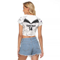 Custom New Zealand Silver Fern Football Raglan Cropped T Shirt Go Aotearoa Grunge White LT14 - Polynesian Pride