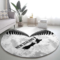 Custom New Zealand Silver Fern Football Round Carpet Go Aotearoa Grunge White LT14 - Polynesian Pride