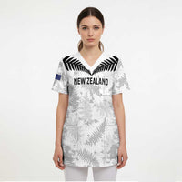 Custom New Zealand Silver Fern Football Scrub Top Go Aotearoa Grunge White LT14 - Polynesian Pride