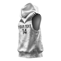Custom New Zealand Silver Fern Football Sleeveless Hoodie Go Aotearoa Grunge White - Polynesian Pride