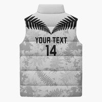Custom New Zealand Silver Fern Football Sleeveless Puffer Jacket Go Aotearoa Grunge White LT14 - Polynesian Pride