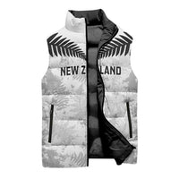 Custom New Zealand Silver Fern Football Sleeveless Puffer Jacket Go Aotearoa Grunge White LT14 - Polynesian Pride