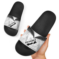 Custom New Zealand Silver Fern Football Slide Sandals Go Aotearoa Grunge White LT14 - Polynesian Pride