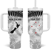 Custom New Zealand Silver Fern Football Tumbler With Handle Go Aotearoa Grunge White LT14 One Size: 40 oz White - Polynesian Pride