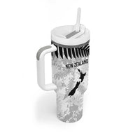 Custom New Zealand Silver Fern Football Tumbler With Handle Go Aotearoa Grunge White LT14 - Polynesian Pride