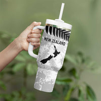 Custom New Zealand Silver Fern Football Tumbler With Handle Go Aotearoa Grunge White LT14 - Polynesian Pride